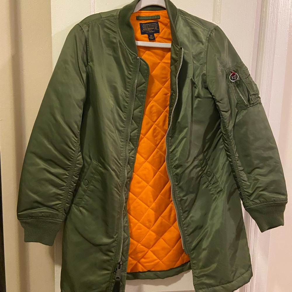 Green Bomber Jacket with Orange Lining